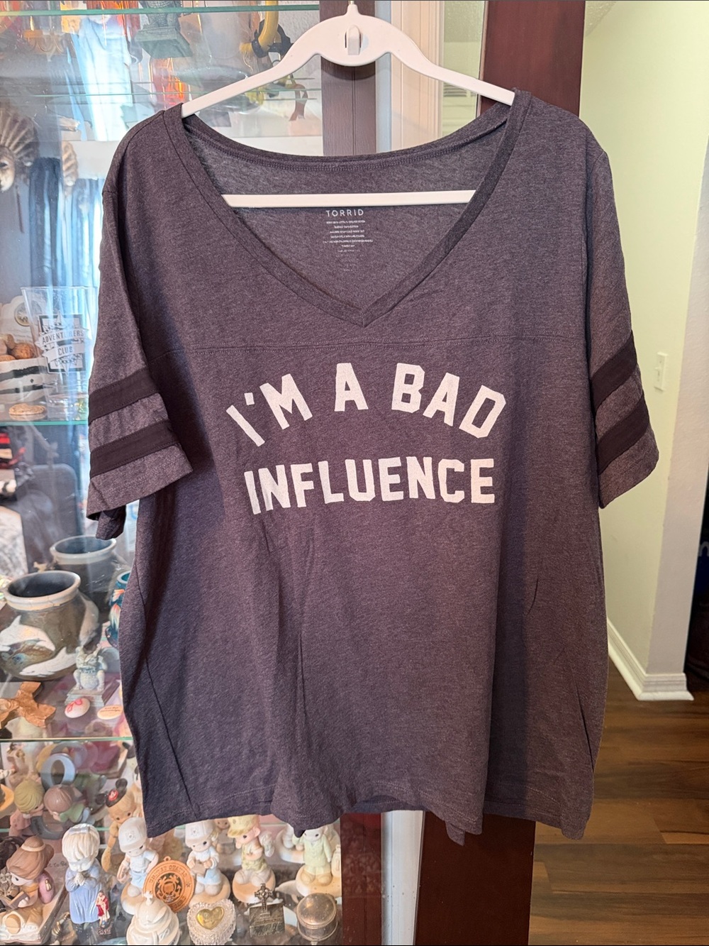 torrid Charcoal Gray V-Neck Tee with White Slogan